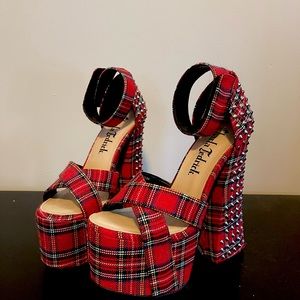 Charla Tedrick Plaid/Studded Platform Heels